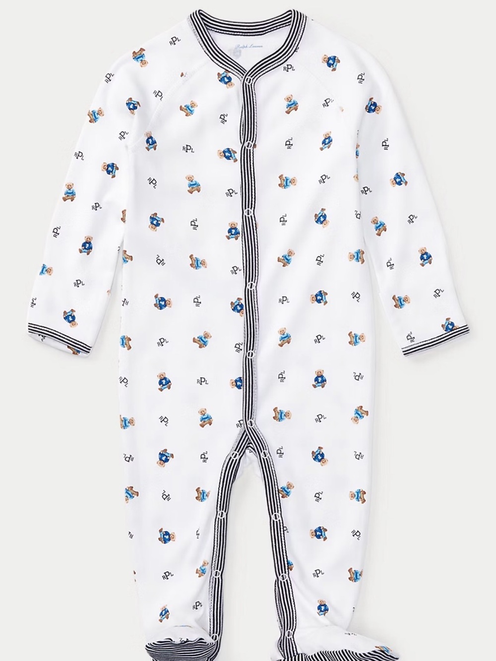 NWT Polo by Ralph Lauren White Footed One-Piece with Blue Bear Print